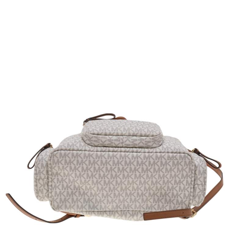 Pre Owned Michael Kors White Signature Coated Canvas and Leather Large Abbey Backpack
