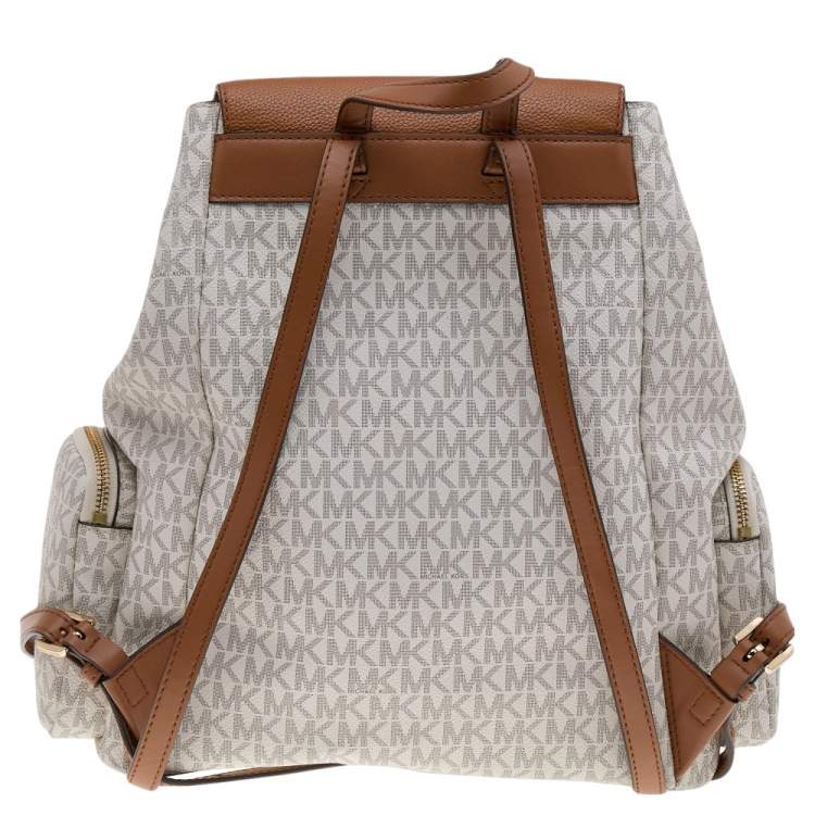 Pre Owned Michael Kors White Signature Coated Canvas and Leather Large Abbey Backpack