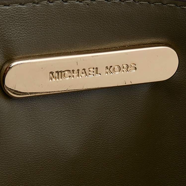 Pre Owned Michael Kors Green Butterfly Embellished Leather Small Mercer Tote