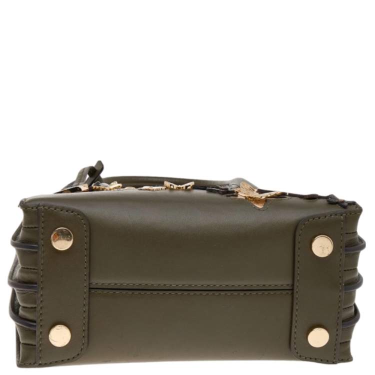 Pre Owned Michael Kors Green Butterfly Embellished Leather Small Mercer Tote