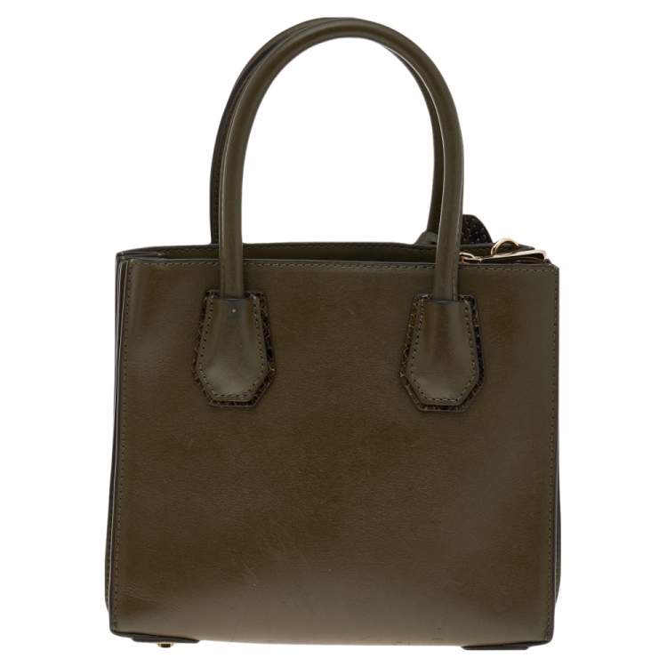 Pre Owned Michael Kors Green Butterfly Embellished Leather Small Mercer Tote