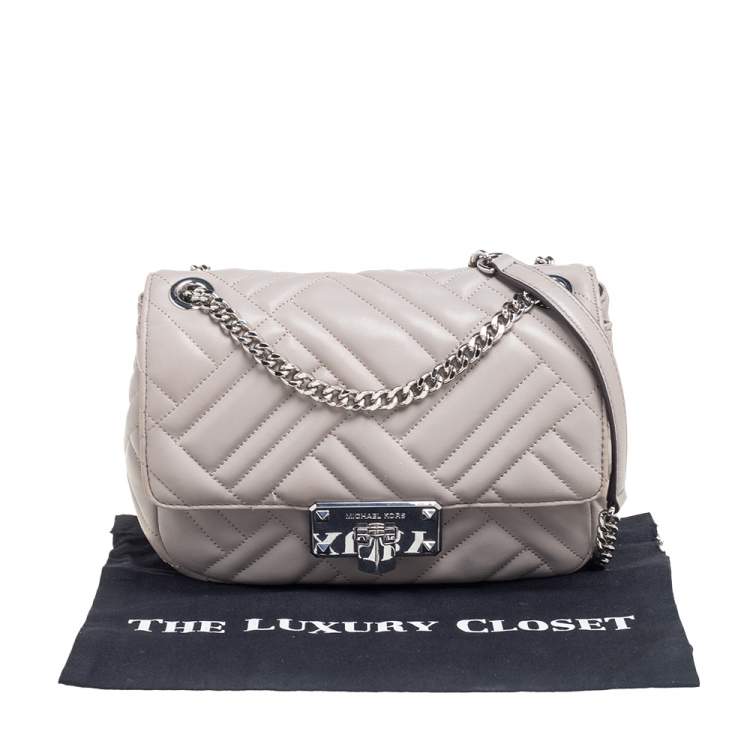 Pre Owned Michael Kors Grey Leather Medium Peyton Shoulder Bag