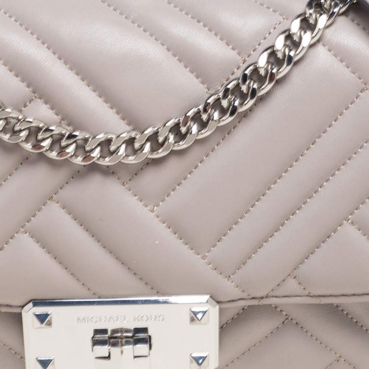 Pre Owned Michael Kors Grey Leather Medium Peyton Shoulder Bag