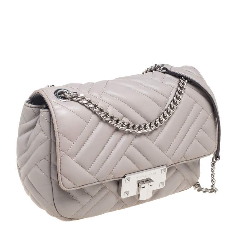 Pre Owned Michael Kors Grey Leather Medium Peyton Shoulder Bag