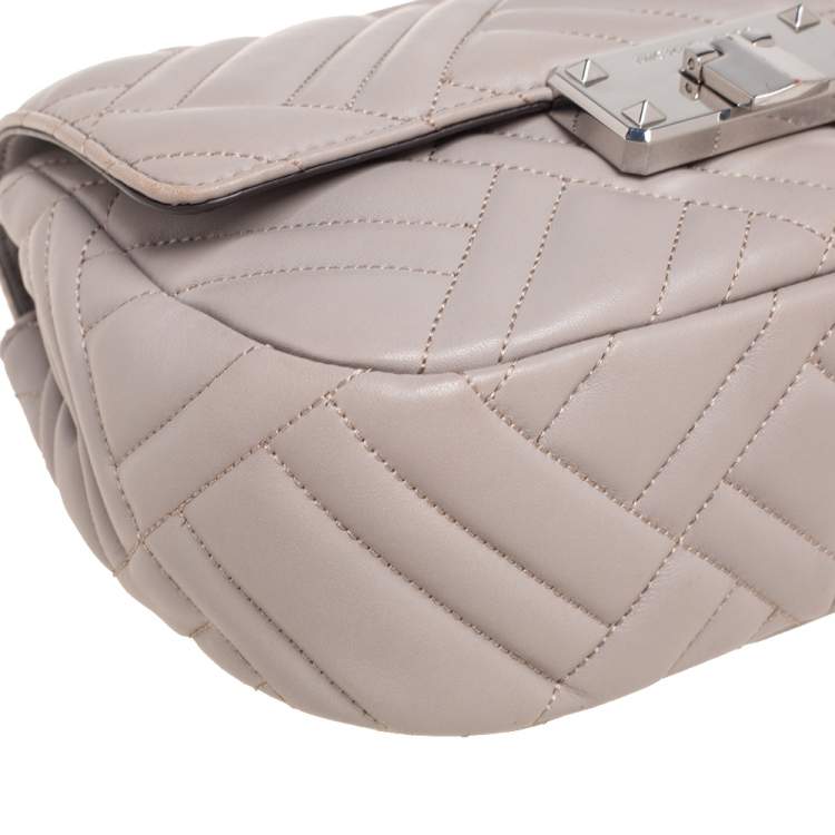 Pre Owned Michael Kors Grey Leather Medium Peyton Shoulder Bag