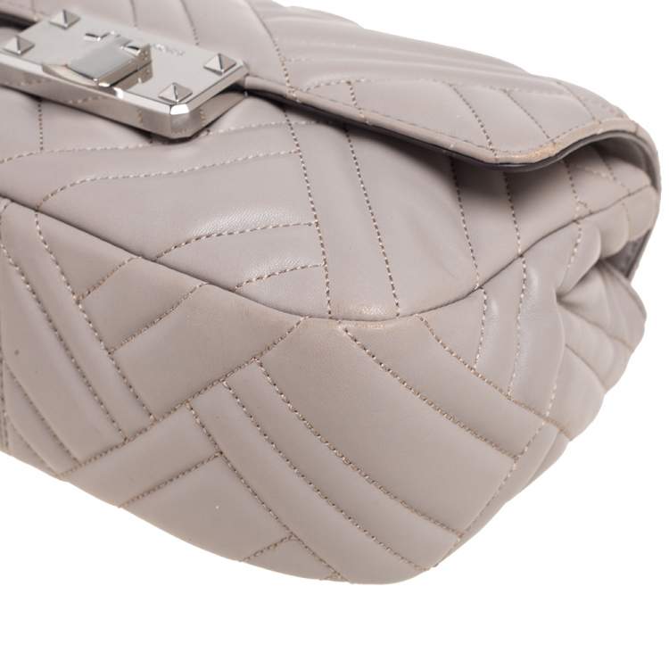 Pre Owned Michael Kors Grey Leather Medium Peyton Shoulder Bag