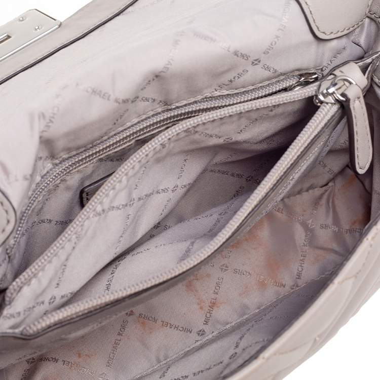 Pre Owned Michael Kors Grey Leather Medium Peyton Shoulder Bag