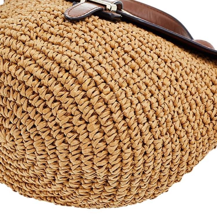 Pre Owned Michael Kors Beige/Brown Woven Straw And Leather Medium Naomi Shoulder Bag