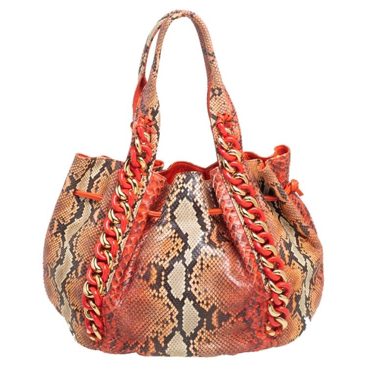Pre Owned Michael Kors Multicolor Snakeskin Leather Chain Link Tote