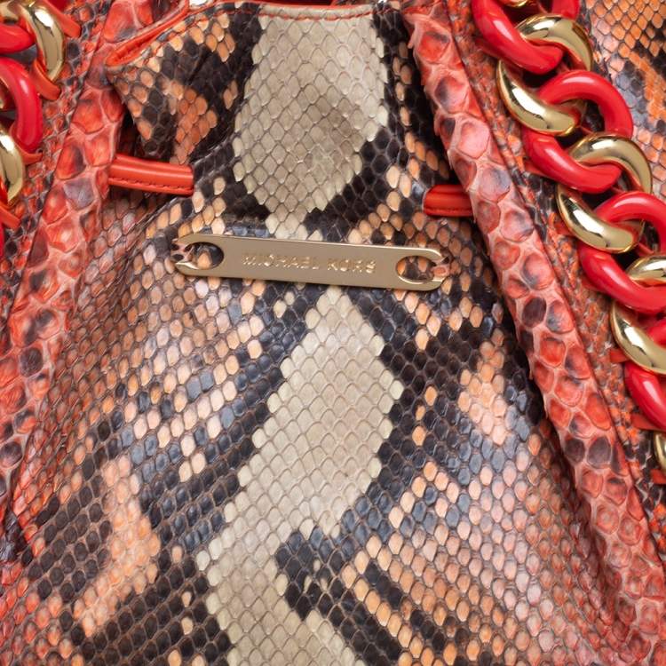 Pre Owned Michael Kors Multicolor Snakeskin Leather Chain Link Tote