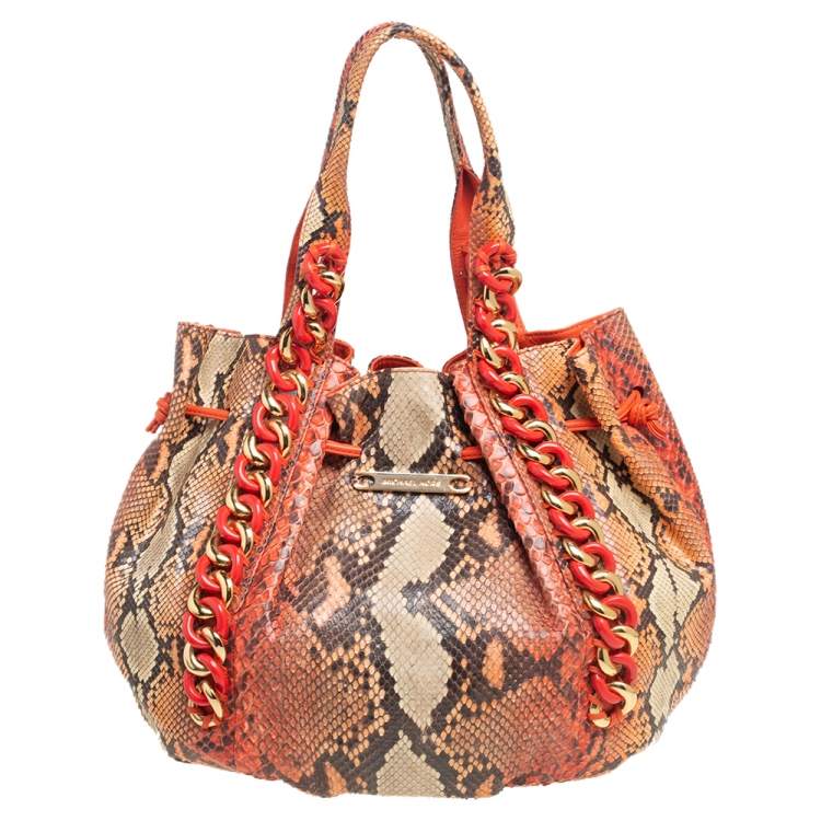 Michael Kors Multicolor Snakeskin Leather Chain Link Tote Michael Kors ...