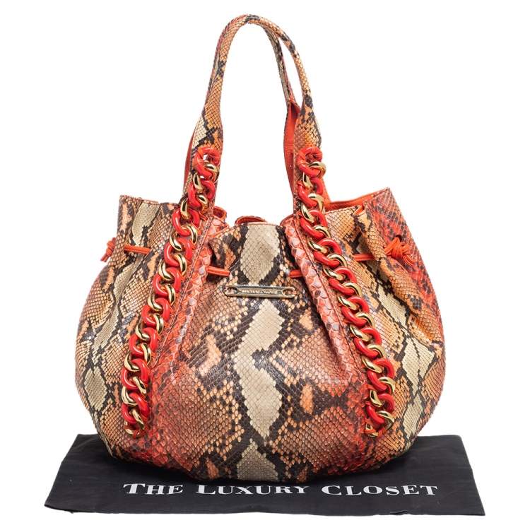 Pre Owned Michael Kors Multicolor Snakeskin Leather Chain Link Tote