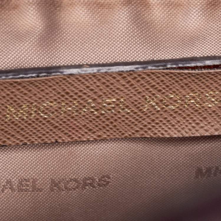 Pre Owned Michael Kors Burgundy Croc Embossed Leather Mini Mercer Tote