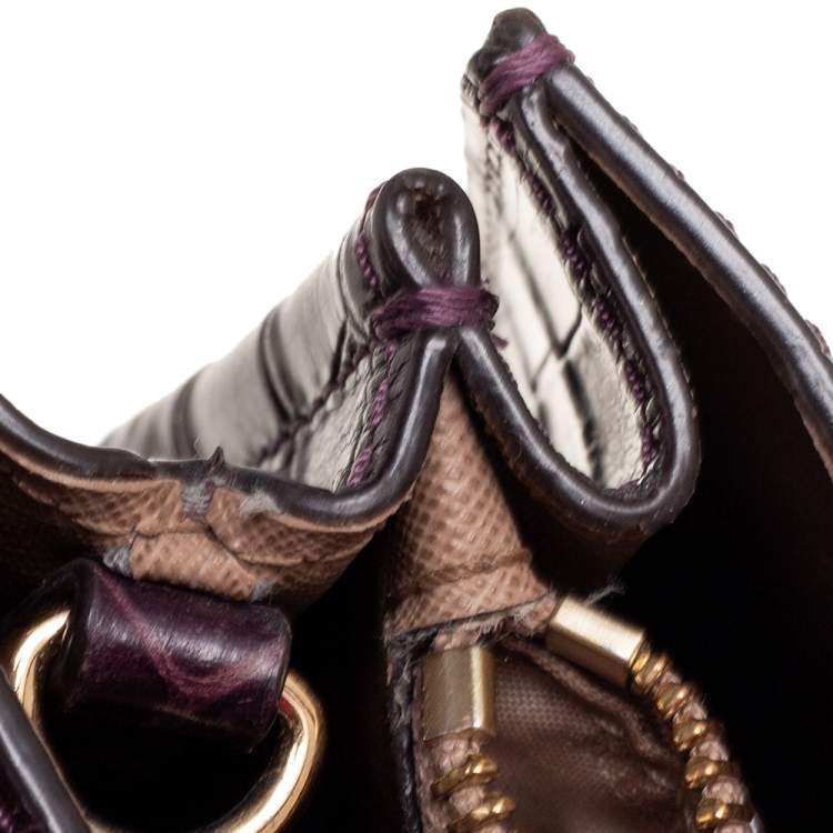 Pre Owned Michael Kors Burgundy Croc Embossed Leather Mini Mercer Tote