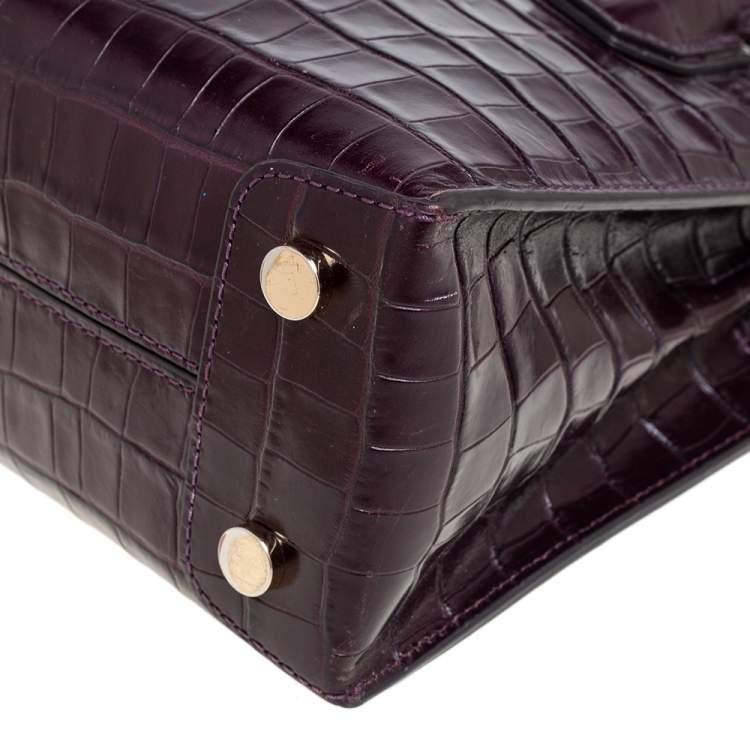 Pre Owned Michael Kors Burgundy Croc Embossed Leather Mini Mercer Tote