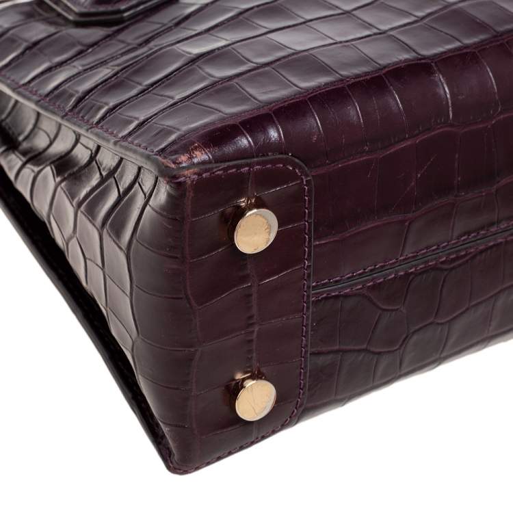 Pre Owned Michael Kors Burgundy Croc Embossed Leather Mini Mercer Tote