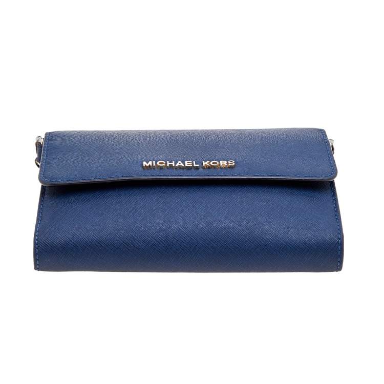 Pre Owned Michael Kors Navy Blue Leather Jet Set Crossbody Chain Bag