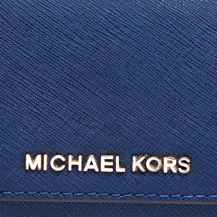 Pre Owned Michael Kors Navy Blue Leather Jet Set Crossbody Chain Bag