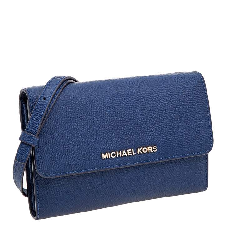 Pre Owned Michael Kors Navy Blue Leather Jet Set Crossbody Chain Bag