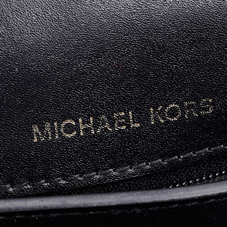 Pre Owned Michael Kors Black Leather Mott Logo Charm Swag Shoulder Bag