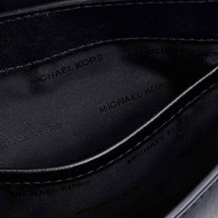 Pre Owned Michael Kors Black Leather Mott Logo Charm Swag Shoulder Bag