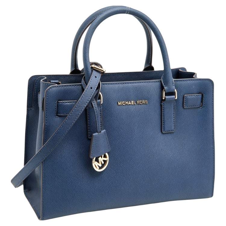 Pre Owned Michael Kors Blue Leather Medium East West Dillon Tote