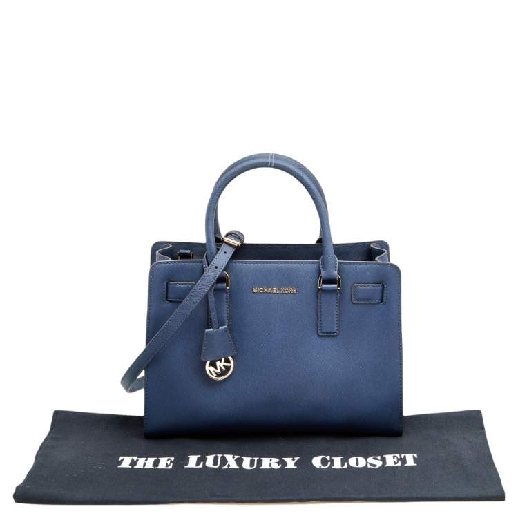 Pre Owned Michael Kors Blue Leather Medium East West Dillon Tote