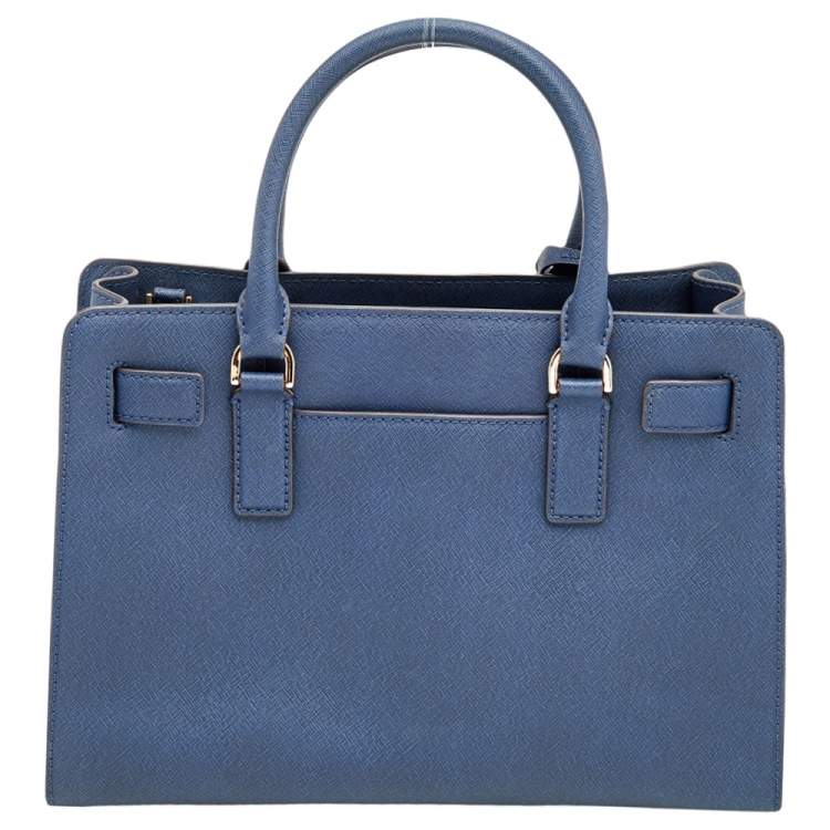Pre Owned Michael Kors Blue Leather Medium East West Dillon Tote