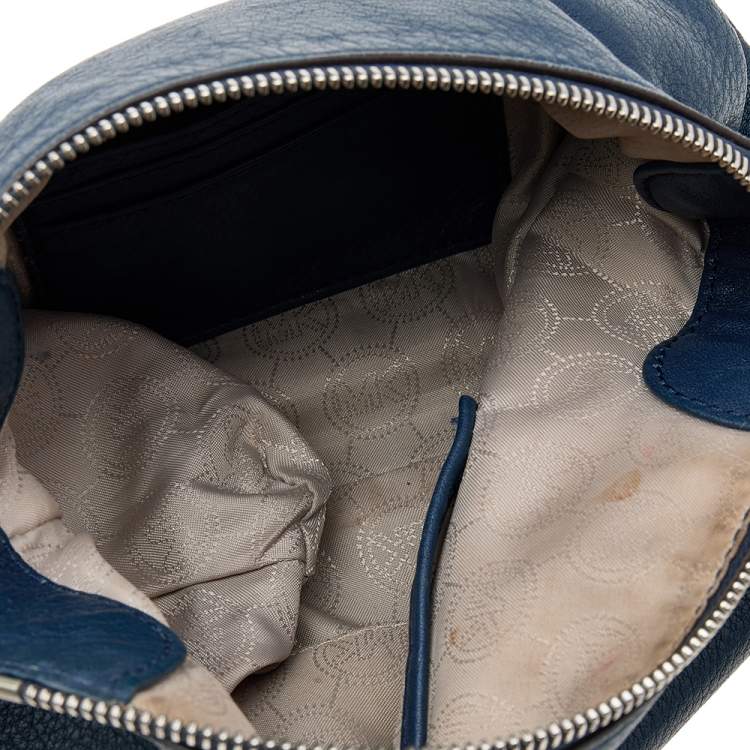 Pre Owned Michael Kors Navy Blue Leather Bedford Tassel Crossbody Bag