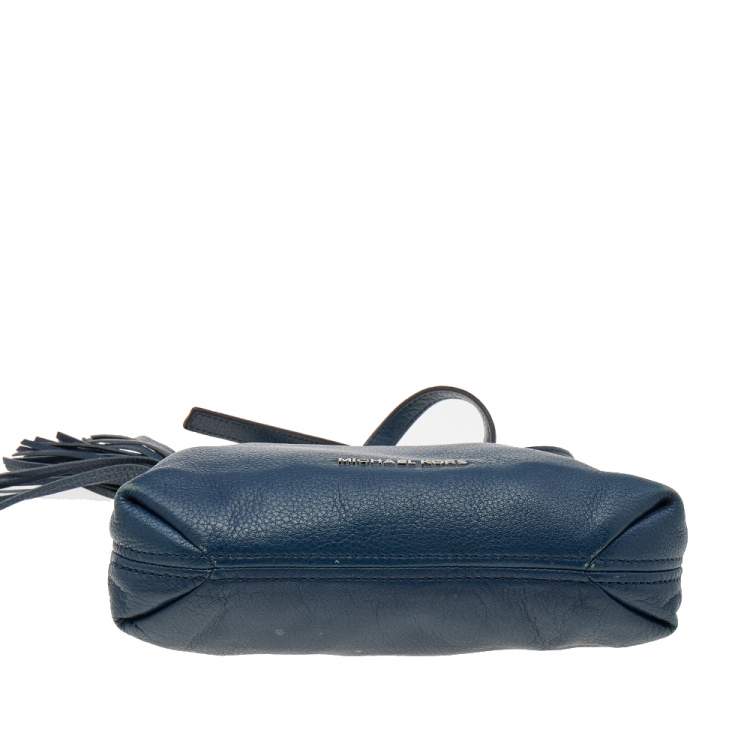 Pre Owned Michael Kors Navy Blue Leather Bedford Tassel Crossbody Bag