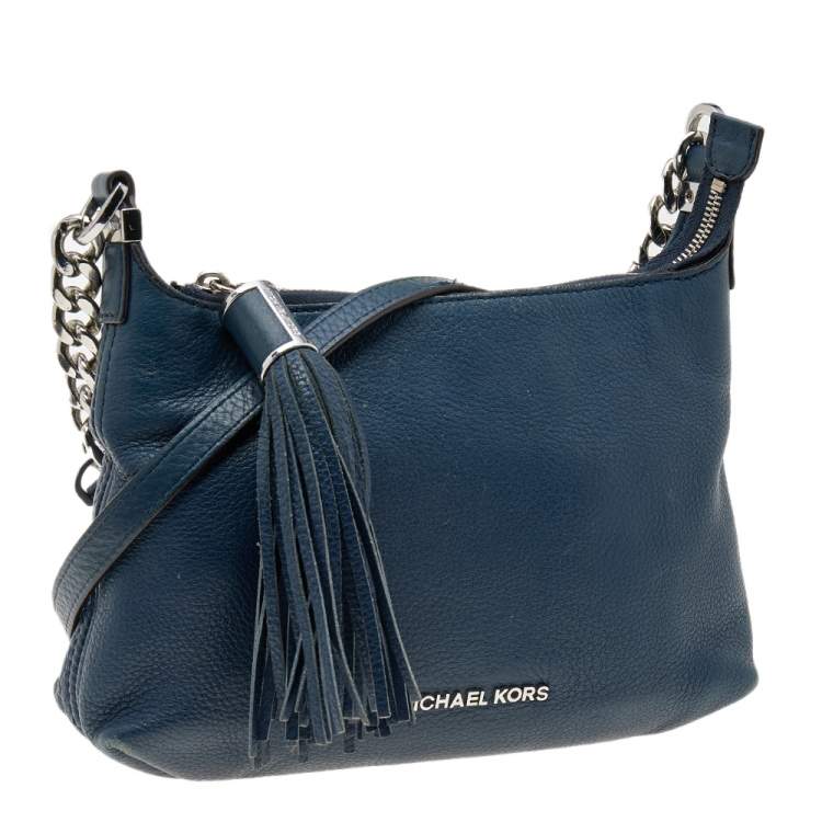 Pre Owned Michael Kors Navy Blue Leather Bedford Tassel Crossbody Bag