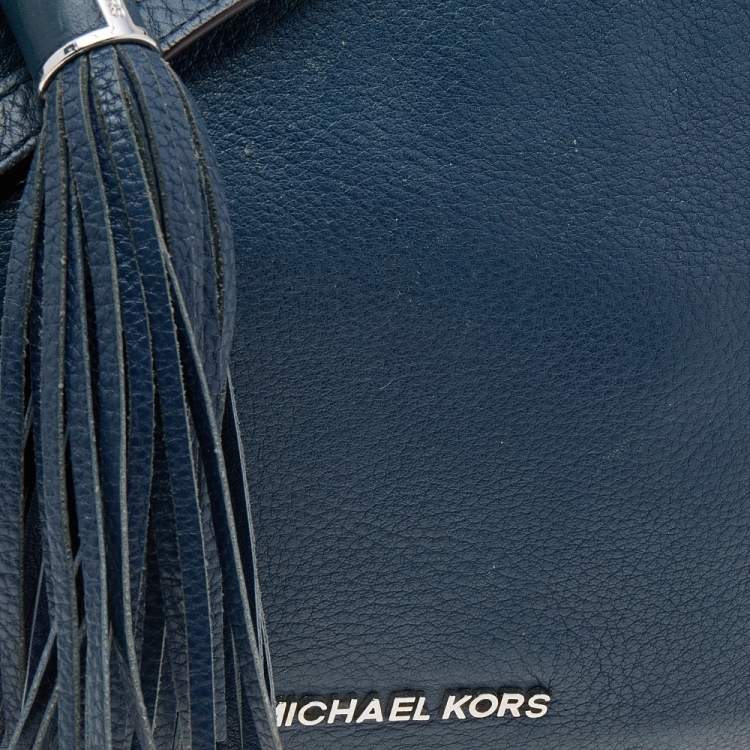 Pre Owned Michael Kors Navy Blue Leather Bedford Tassel Crossbody Bag