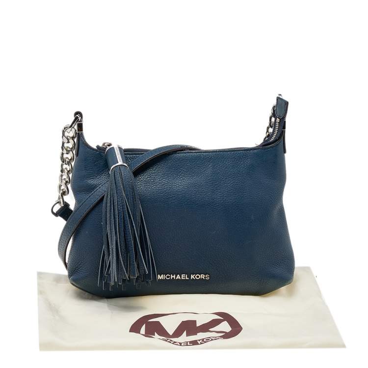 Pre Owned Michael Kors Navy Blue Leather Bedford Tassel Crossbody Bag