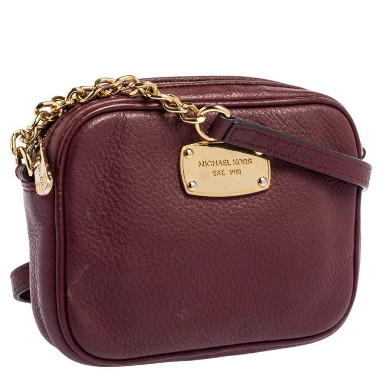 Pre Owned Michael Kors Burgundy Leather Camera Crossbody Bag