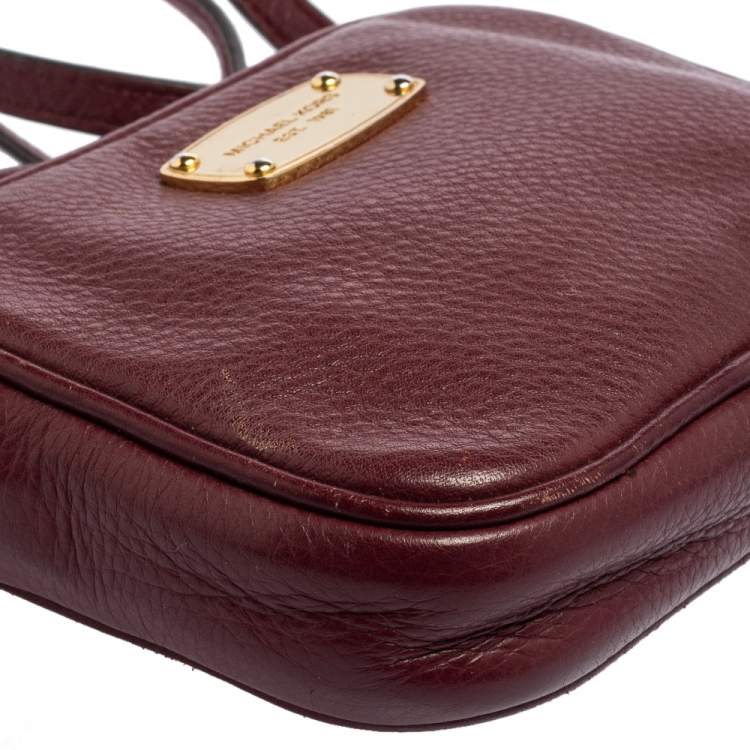 Pre Owned Michael Kors Burgundy Leather Camera Crossbody Bag