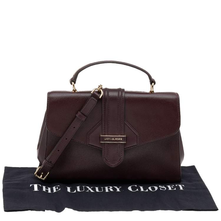 Pre Owned Michael Kors Burgundy Leather Bleecker Top Handle Bag