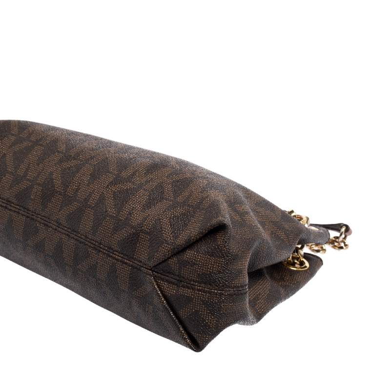 Pre Owned Michael Kors Brown Signature Coated Canvas Jet Set Tote