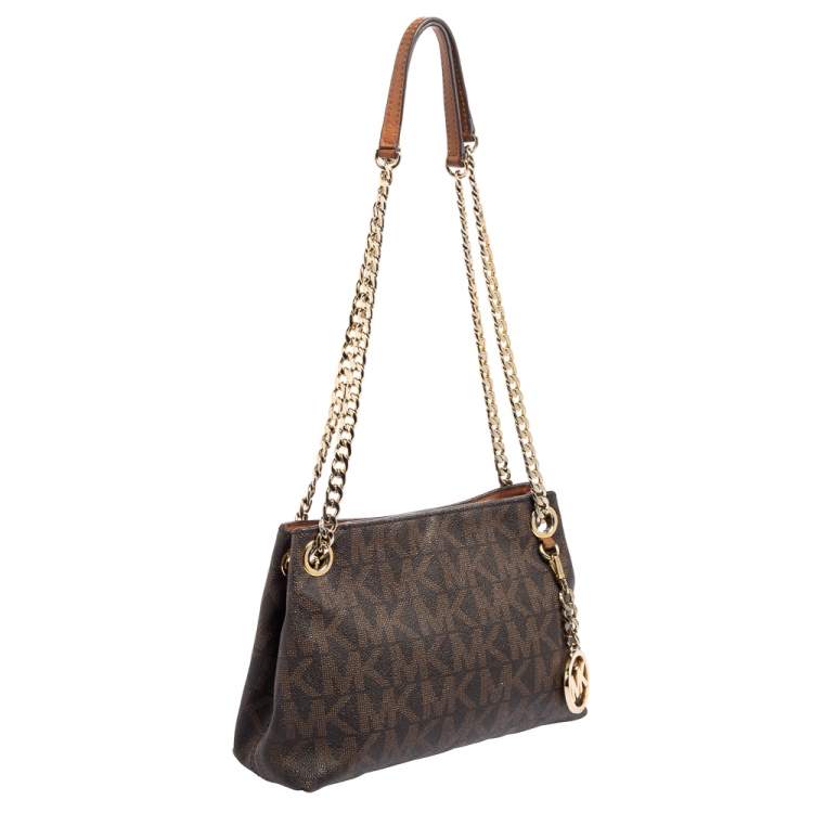 Pre Owned Michael Kors Brown Signature Coated Canvas Jet Set Tote