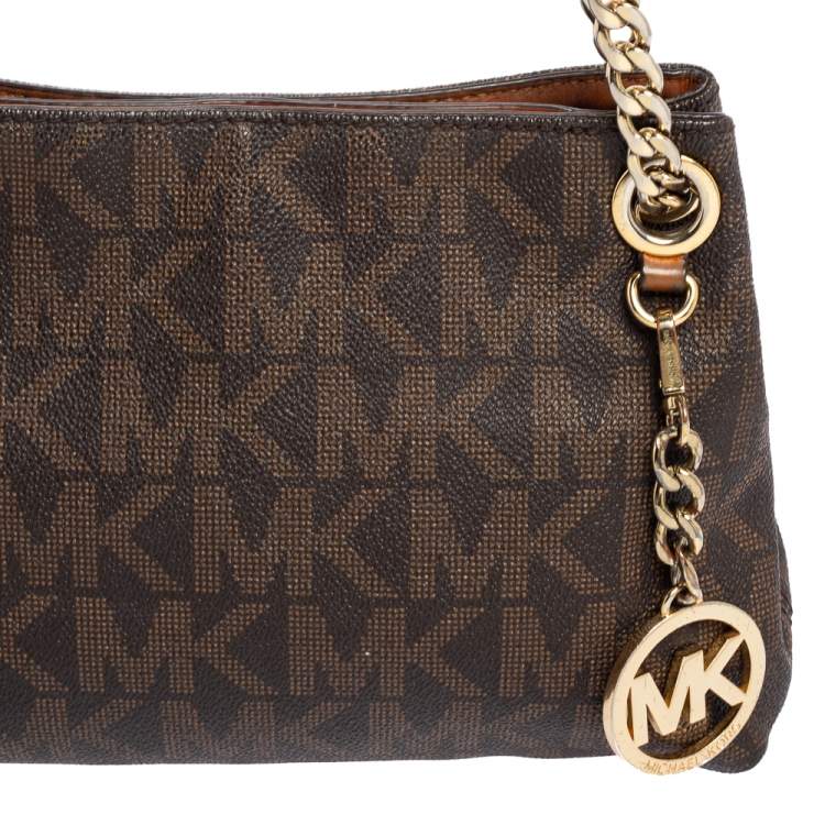 Pre Owned Michael Kors Brown Signature Coated Canvas Jet Set Tote
