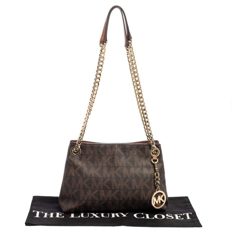 Pre Owned Michael Kors Brown Signature Coated Canvas Jet Set Tote