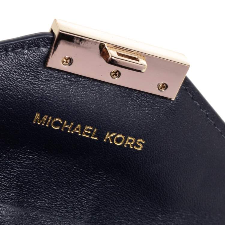 Pre Owned Michael Kors Navy Blue Denim and Leather Whitney Compact Wallet
