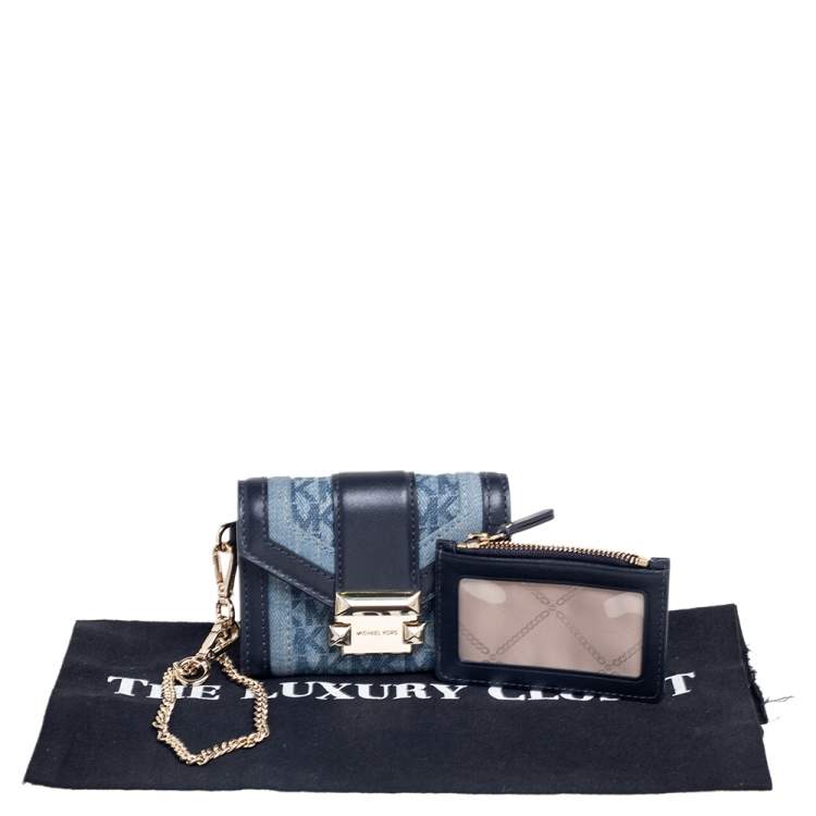 Pre Owned Michael Kors Navy Blue Denim and Leather Whitney Compact Wallet
