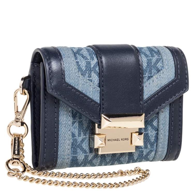 Pre Owned Michael Kors Navy Blue Denim and Leather Whitney Compact Wallet