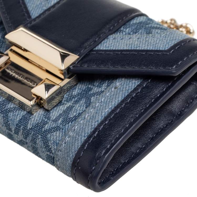 Pre Owned Michael Kors Navy Blue Denim and Leather Whitney Compact Wallet