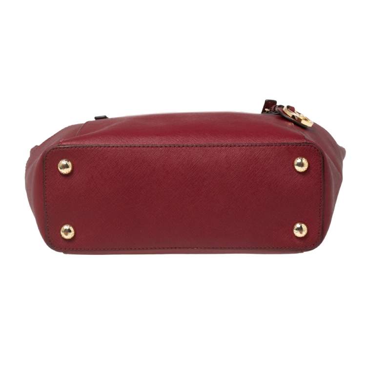Pre Owned MICHAEL Michael Kors Red Leather Medium Jet Set Top Zip Tote