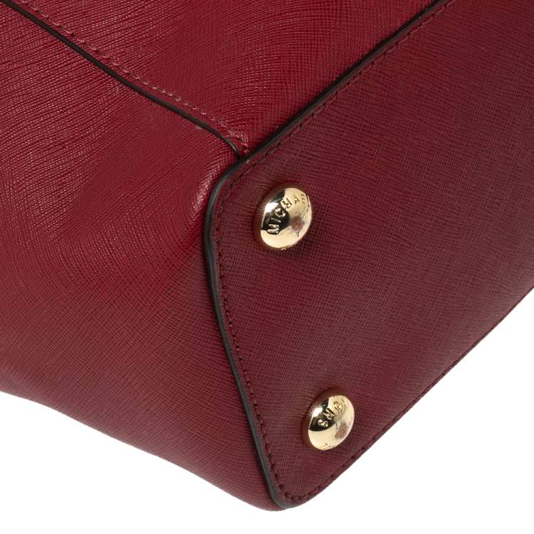 Pre Owned MICHAEL Michael Kors Red Leather Medium Jet Set Top Zip Tote
