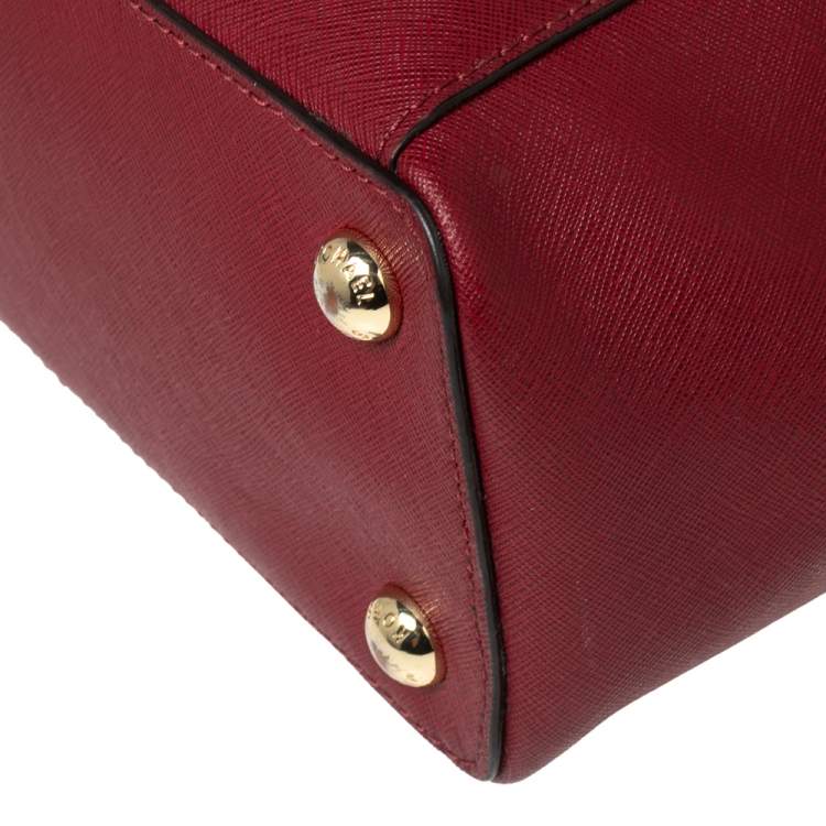 Pre Owned MICHAEL Michael Kors Red Leather Medium Jet Set Top Zip Tote