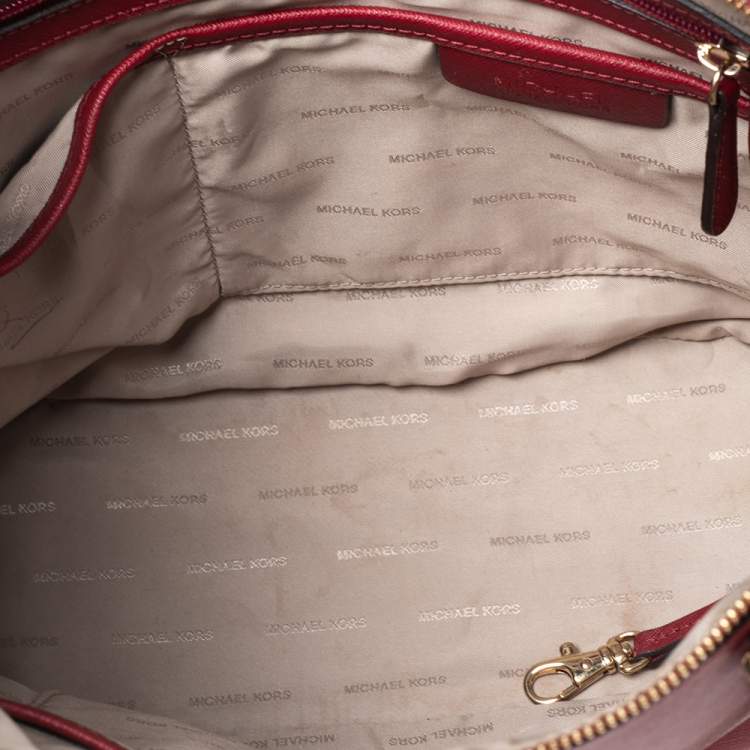 Pre Owned MICHAEL Michael Kors Red Leather Medium Jet Set Top Zip Tote