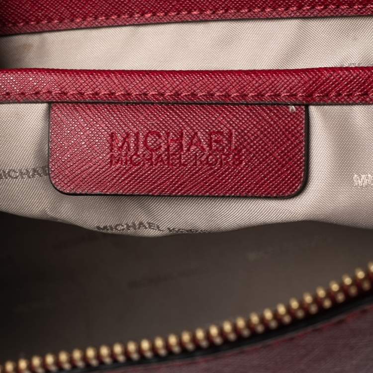 Pre Owned MICHAEL Michael Kors Red Leather Medium Jet Set Top Zip Tote