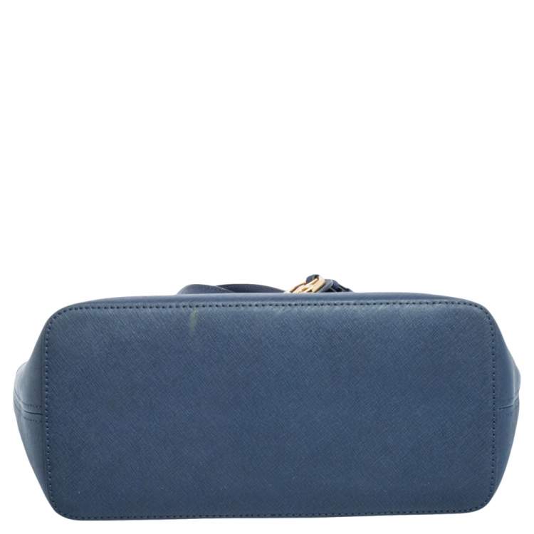 Pre Owned Michael Kors Navy Blue Leather Small Jet Set Travel Tote